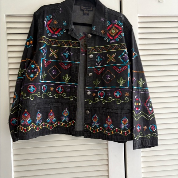 new directions Jackets & Blazers - New Directions Colorful Embroidered Jean Jacket